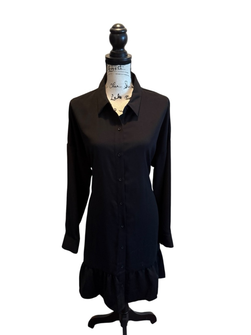 Nine West Classic Black Shirt Dress Tie Waist Ruffle Hem Size XLarge NWOT - Picture 4 of 11